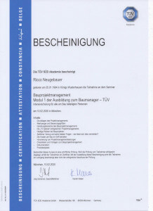 TÜV Zertifikat Ricco Neugebauer Vergabe und Baurecht