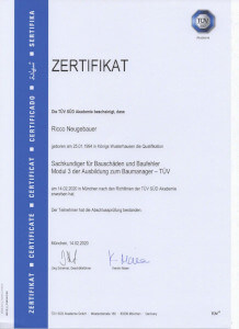 TÜV Zertifikat Ricco Neugebauer Baumanager